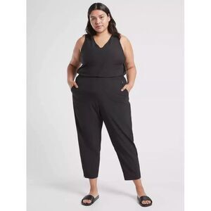 Athleta Brooklyn Jumpsuit Plus Size 26 Black Romper Ribbed‎ Sides Zip Back NWT
